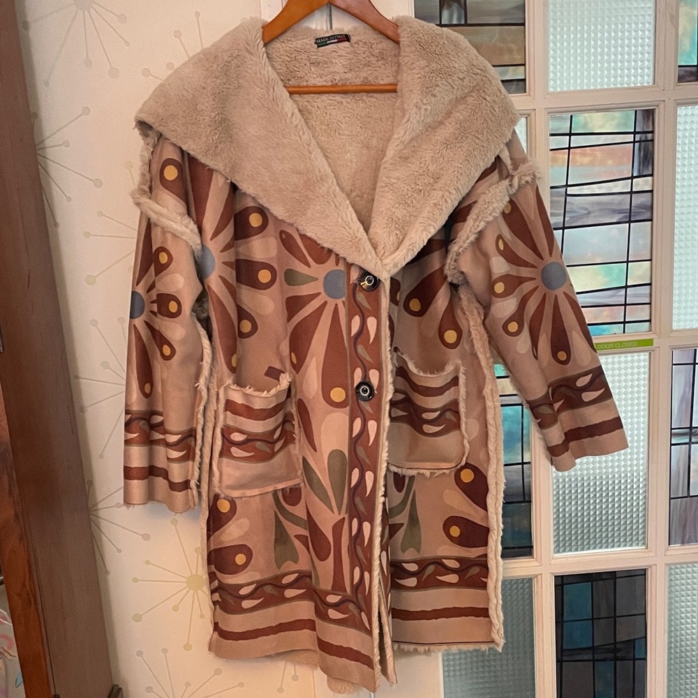 Bohemian Floral Coat with Faux Shearling Lining